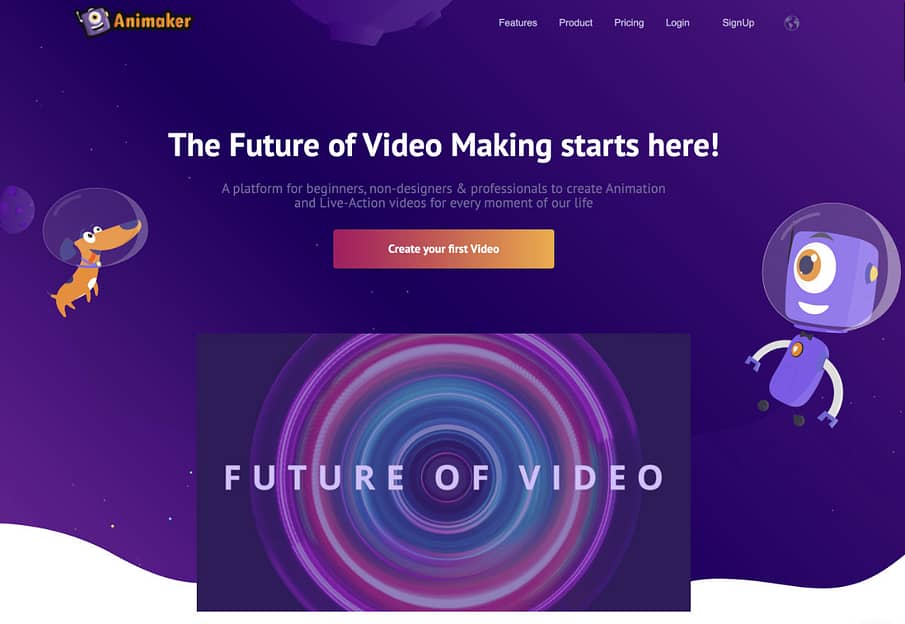 animaker animation video maker screenshot homepage