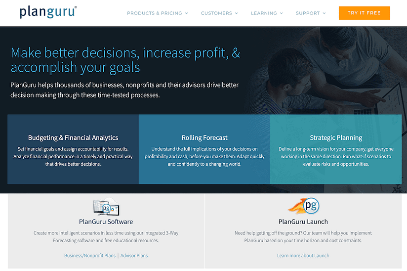 planguru planning business tool homepage