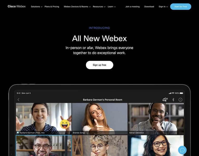 webex website screenshot