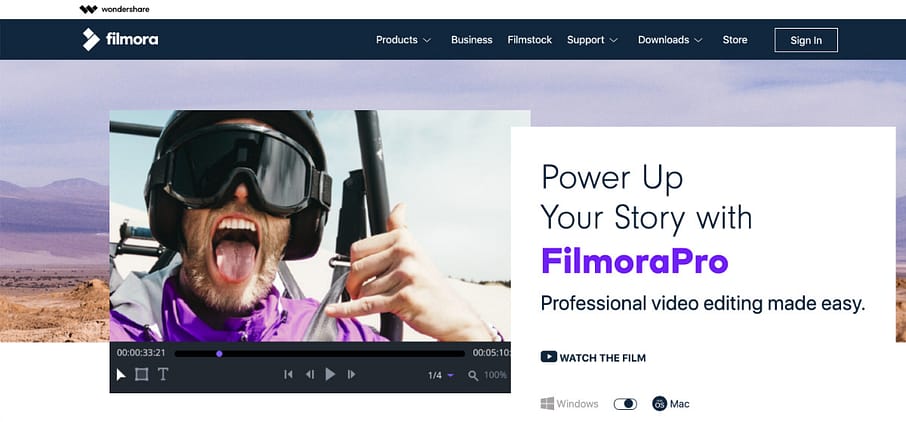 filmorapro video editing software homepage site
